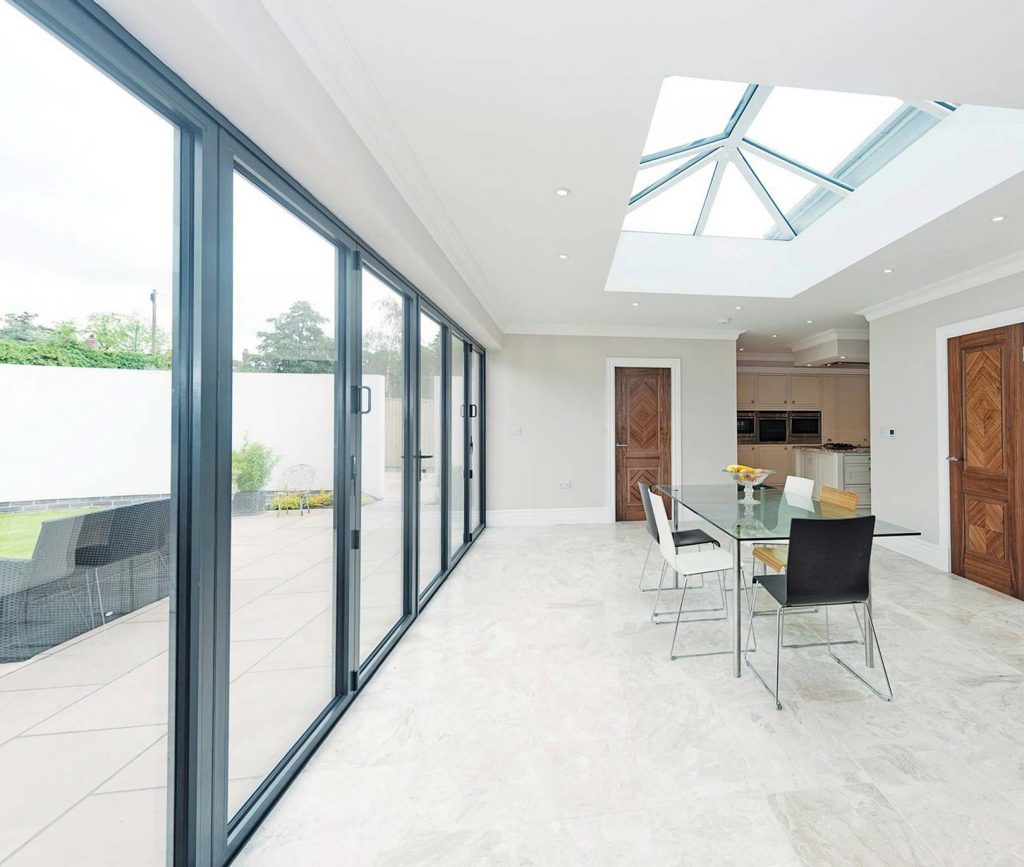 Internal grey aluminium bifold doors