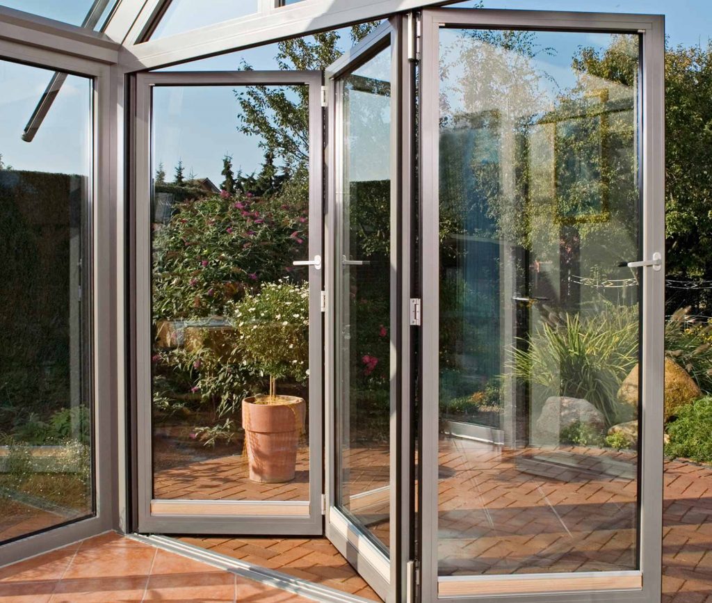 Conservatory aluminium bifold doors installation