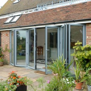 Grey aluminium bifold door installation